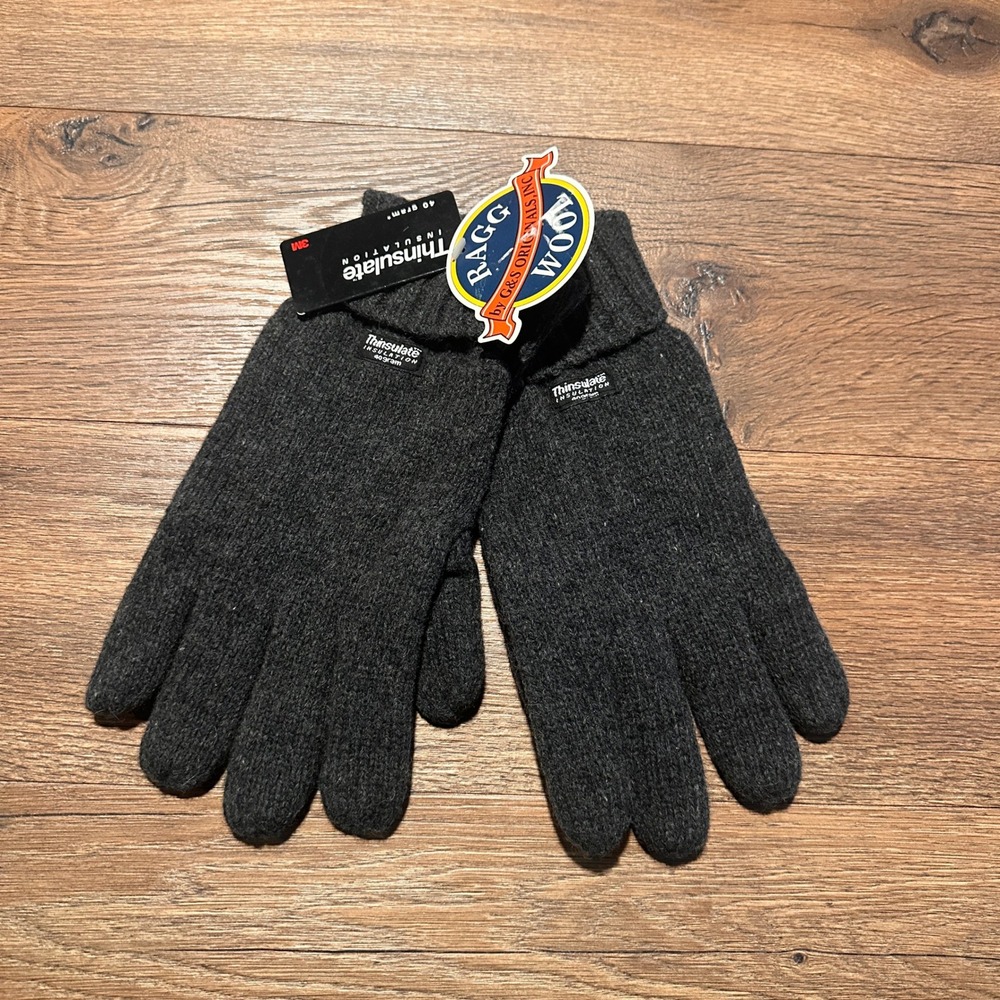 Ragg by G&S Originals Charcoal Gray Thinsulate Wool Blend Gloves Mens OS